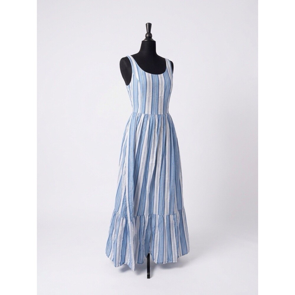 Vineyard Vines Blue White Striped Tiered Maxi Dress Womens Large Sleeveless